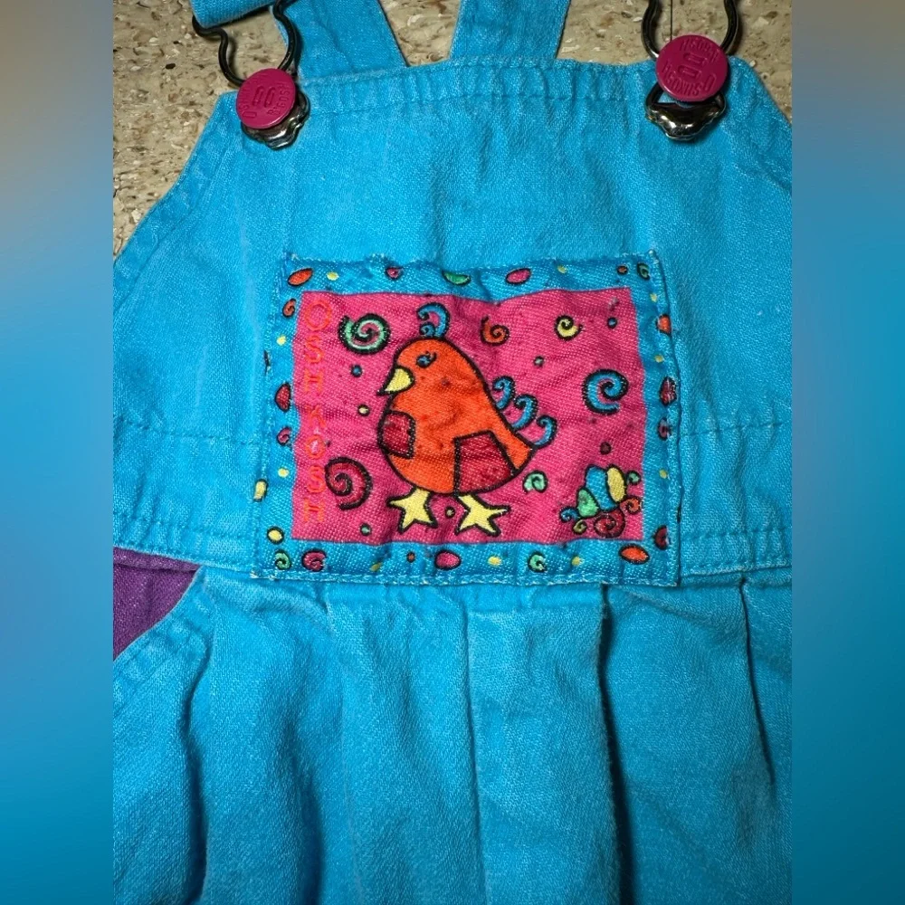 VTG 90s‎ Oshkosh B'Gosh Overalls Blue Purple Bird USA Colorblock Sz 6 RARE